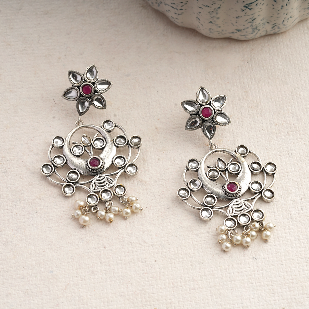 Dhaval- Silver Brass Oxidised dangler earrings(Multicolored)