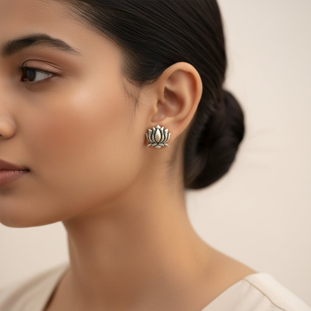 Trayi- Combo of Silver Brass Oxidised stud Earrings