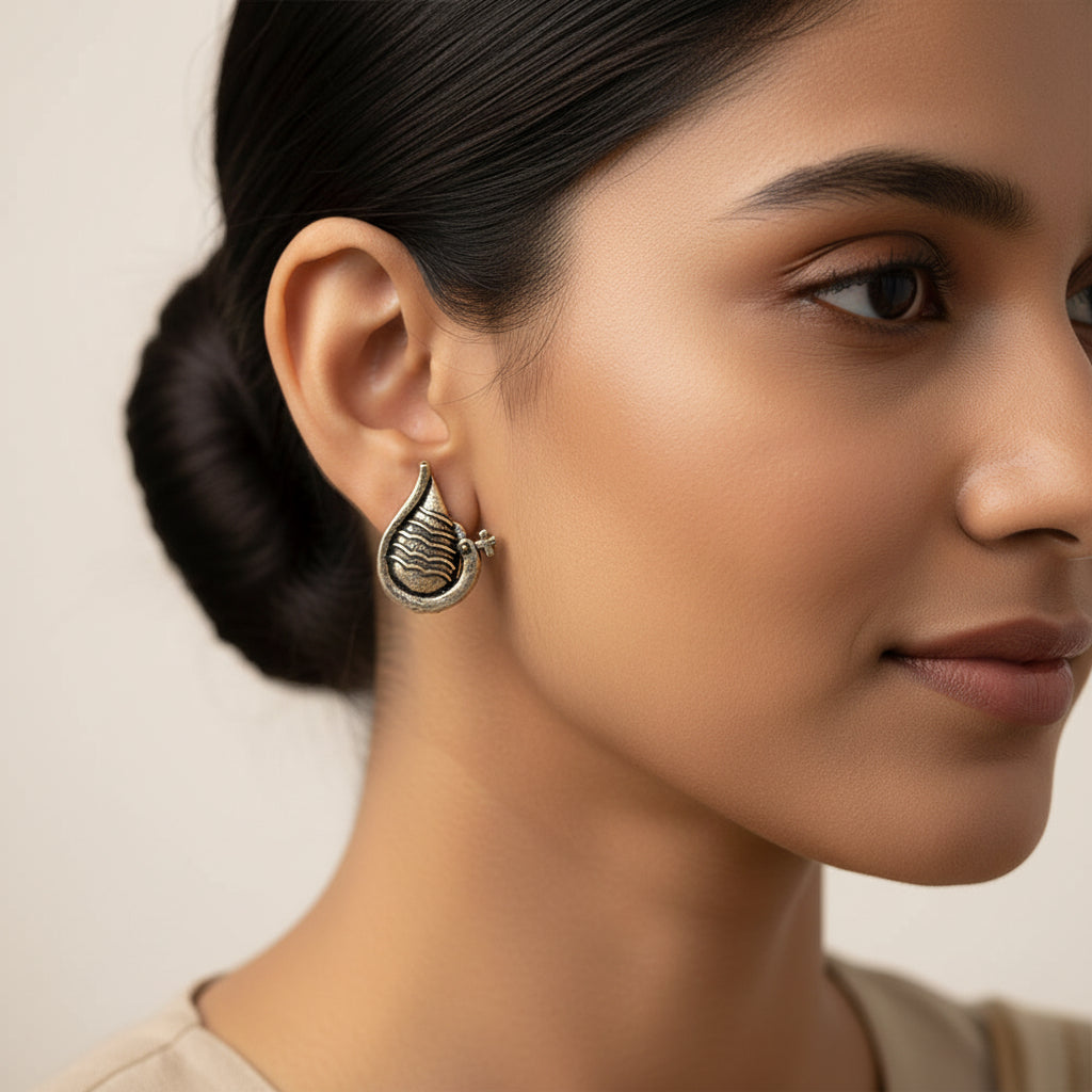 Saathiya- Combo of Silver Brass Oxidised stud Earrings
