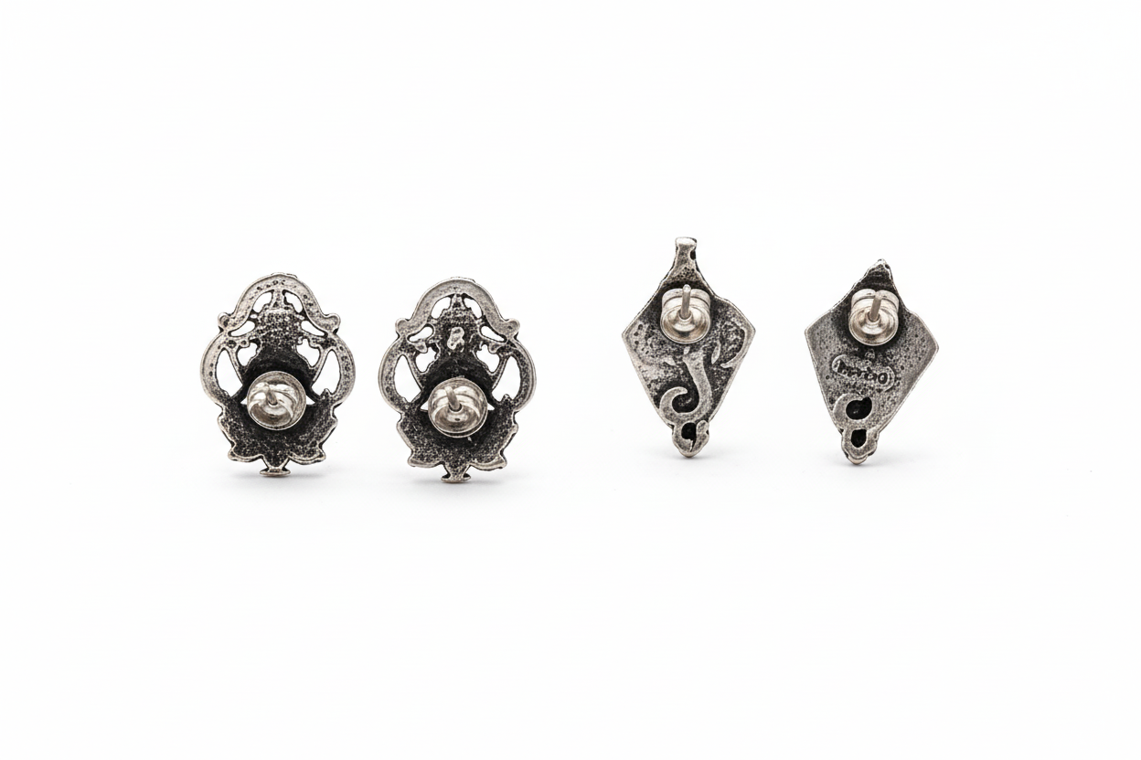 Jodini- Combo of Silver Brass Oxidised stud Earrings