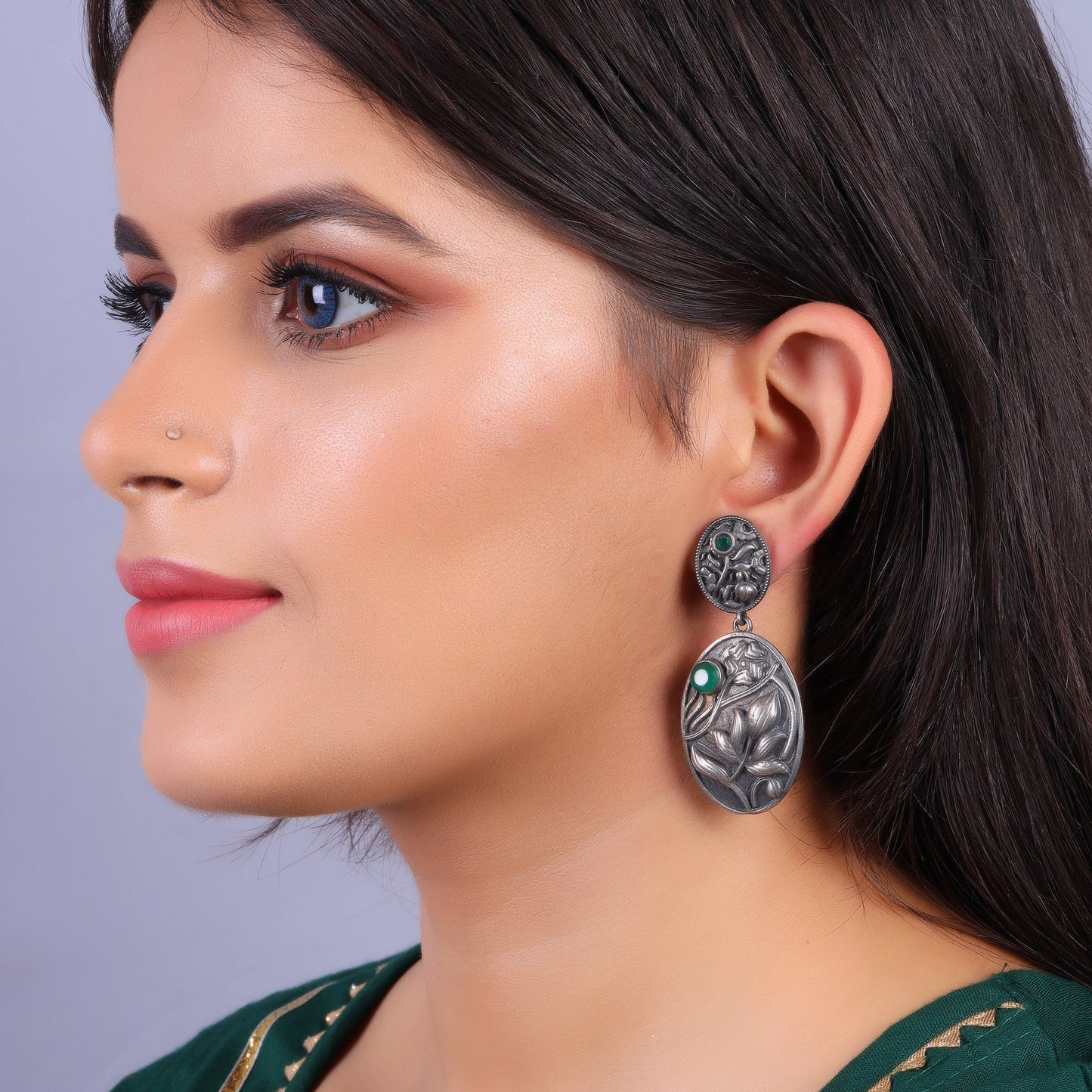 Pranalika- Silver Brass Oxidised dangler earrings