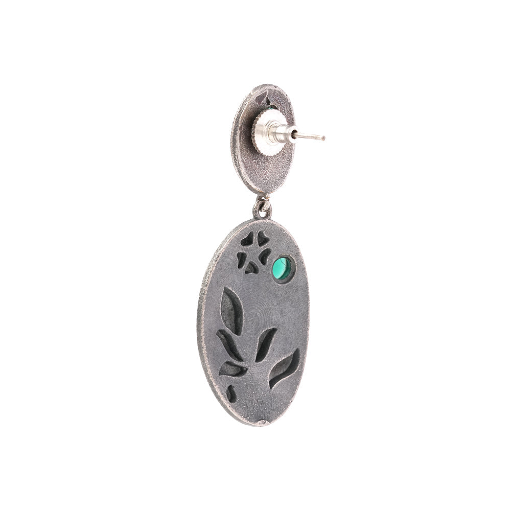 Pranalika- Silver Brass Oxidised dangler earrings