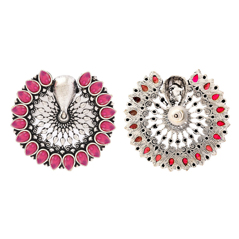 Morika- Silver Brass Oxidised Stud Earrings