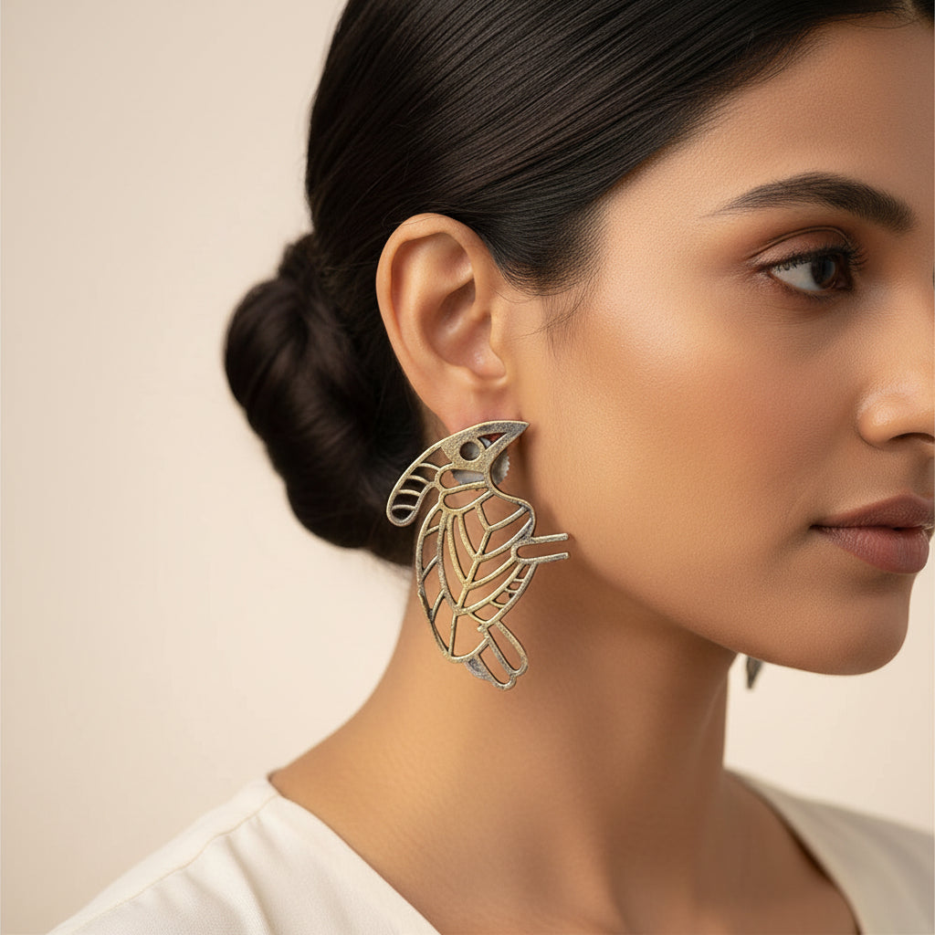Sarika- Silver Brass oxidised stud earrings
