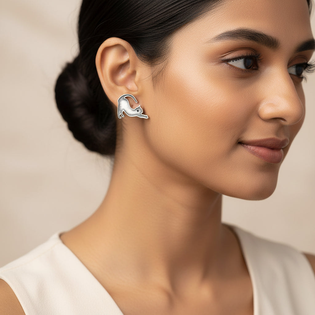 Billu- Silver Brass oxidised stud earrings