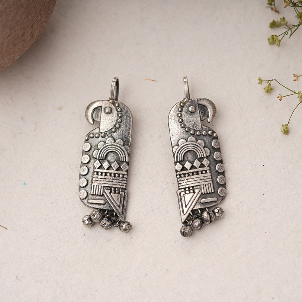 Kalrav – Silver-Toned Handcrafted Brass Dangler Earrings