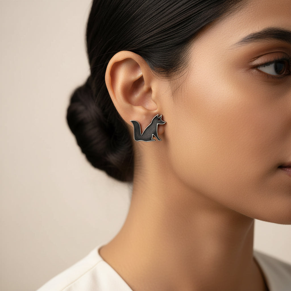 Chatur- Silver Brass oxidised stud earrings
