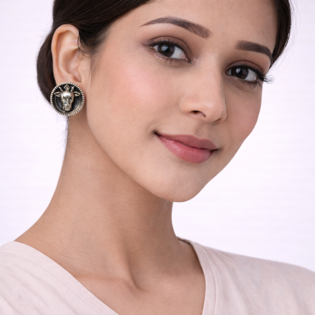 Rupvrish- Silver Brass oxidised stud earrings