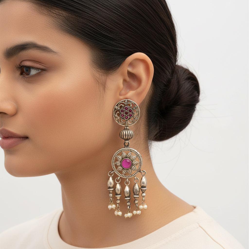Amara- Silver Brass Pearl dangler earrings