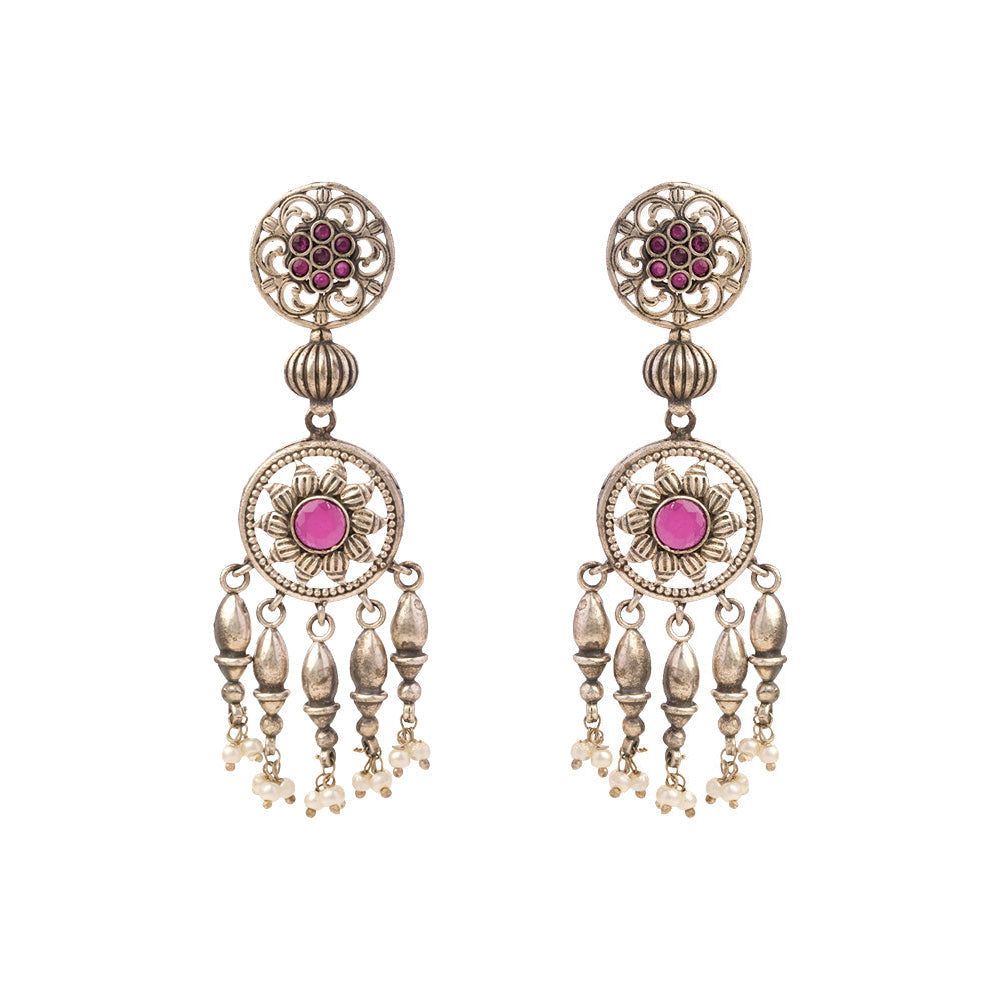 Amara- Silver Brass Pearl dangler earrings