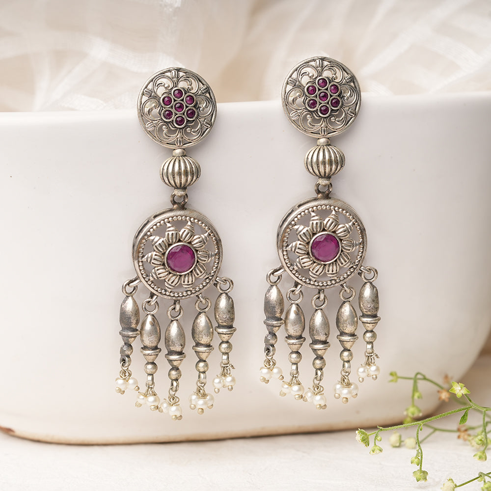 Amara- Silver Brass Pearl dangler earrings