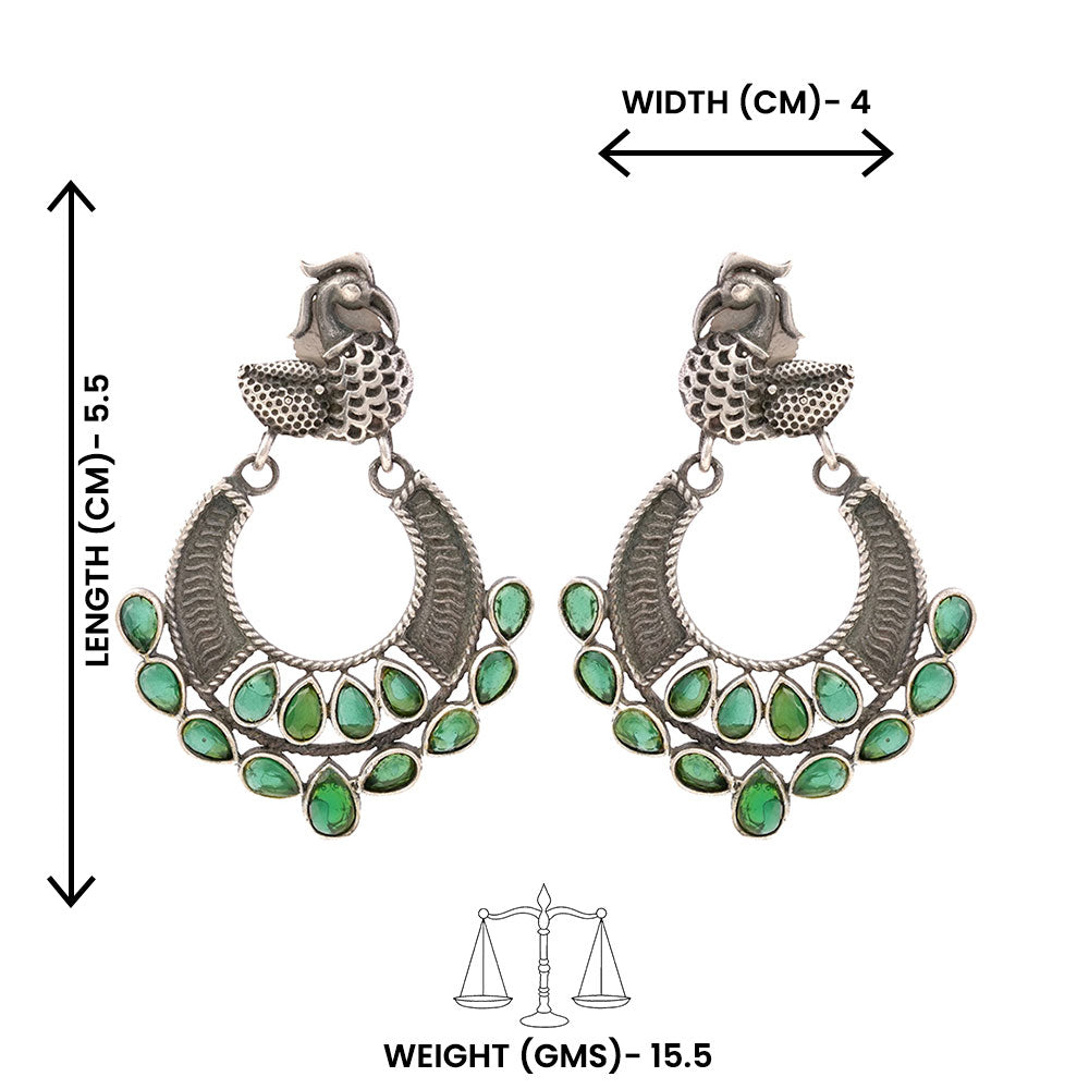 ManikMor- Silver Brass Oxidised dangler earrings (Green)