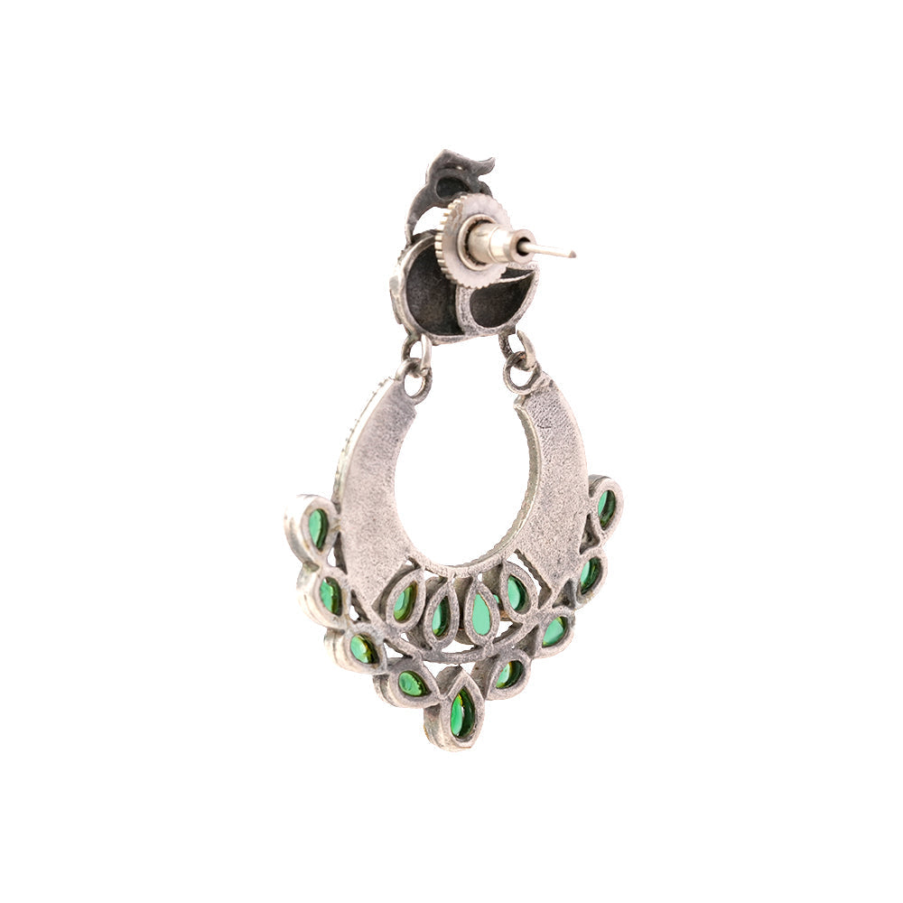 ManikMor- Silver Brass Oxidised dangler earrings (Green)