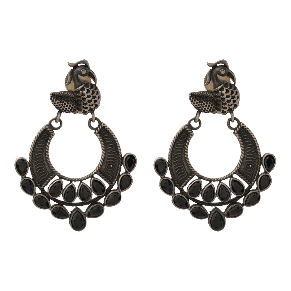 Black Stone Dangler Peacock Brass Earrings