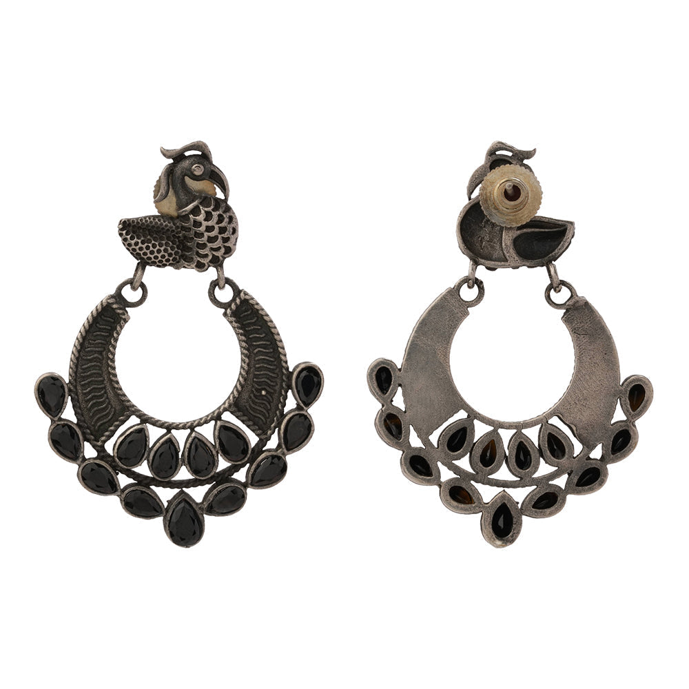 Black Stone Dangler Peacock Brass Earrings