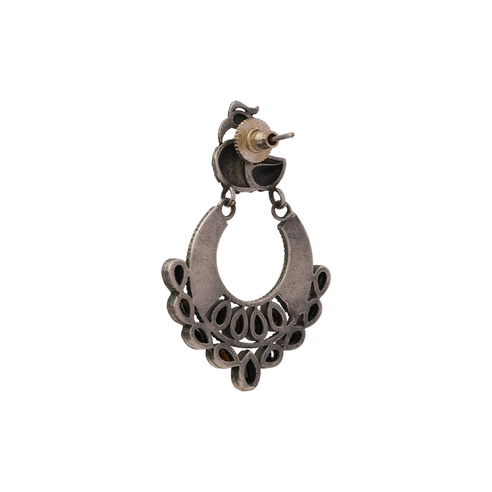 Black Stone Dangler Peacock Brass Earrings