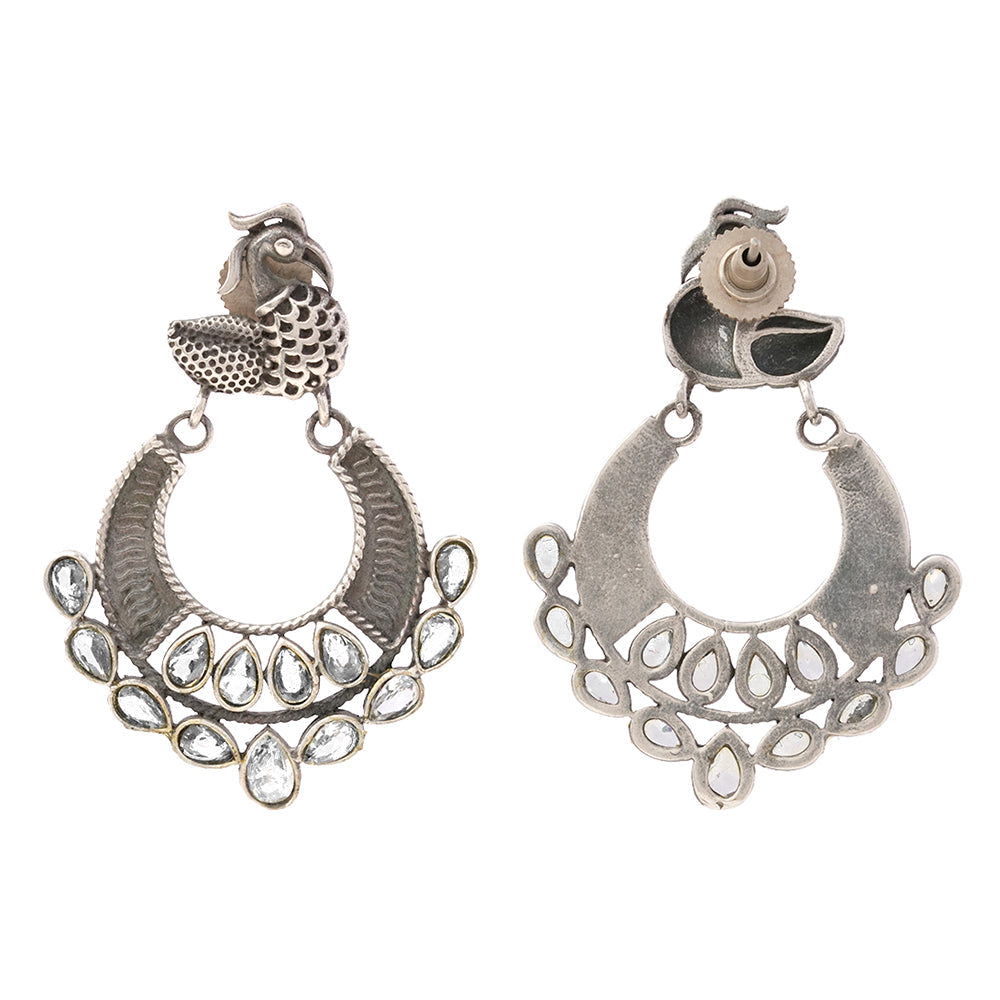 ManikMor- Silver Brass Oxidised dangler earrings (white)