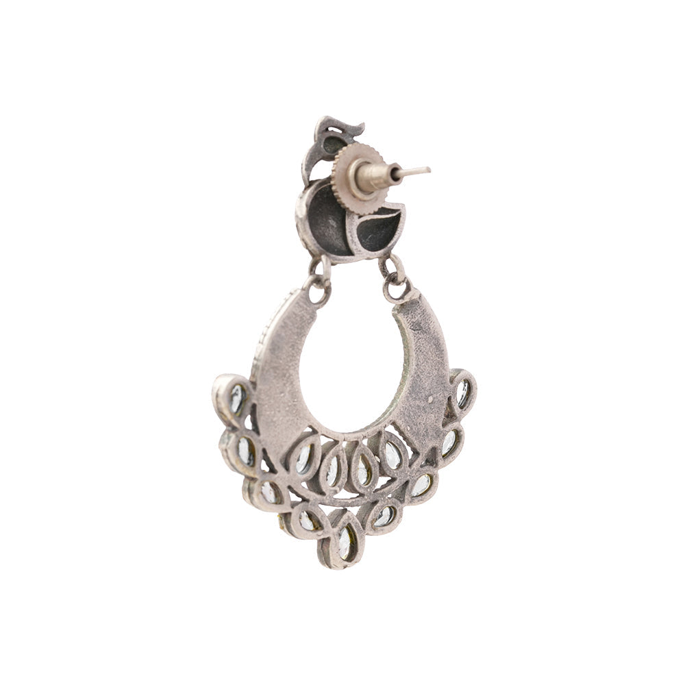 ManikMor- Silver Brass Oxidised dangler earrings (white)