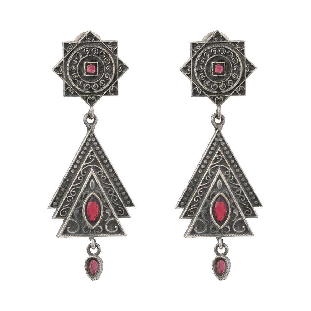 Triratna- Silver Brass Oxidised Dangler earrings