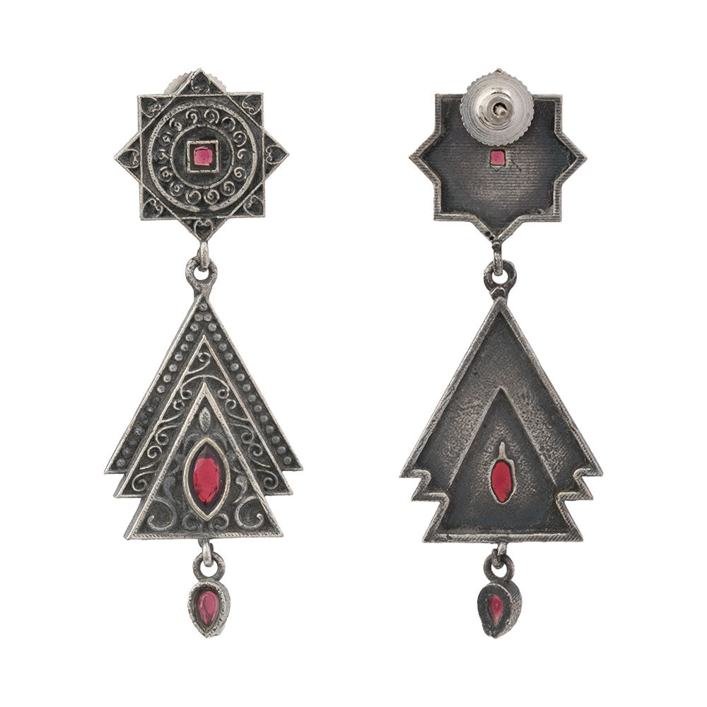 Triratna- Silver Brass Oxidised Dangler earrings