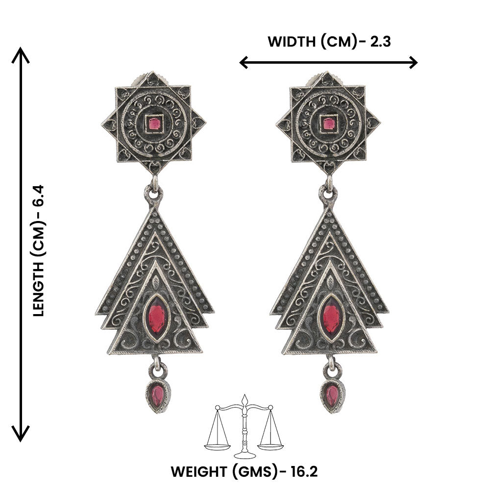 Triratna- Silver Brass Oxidised Dangler earrings