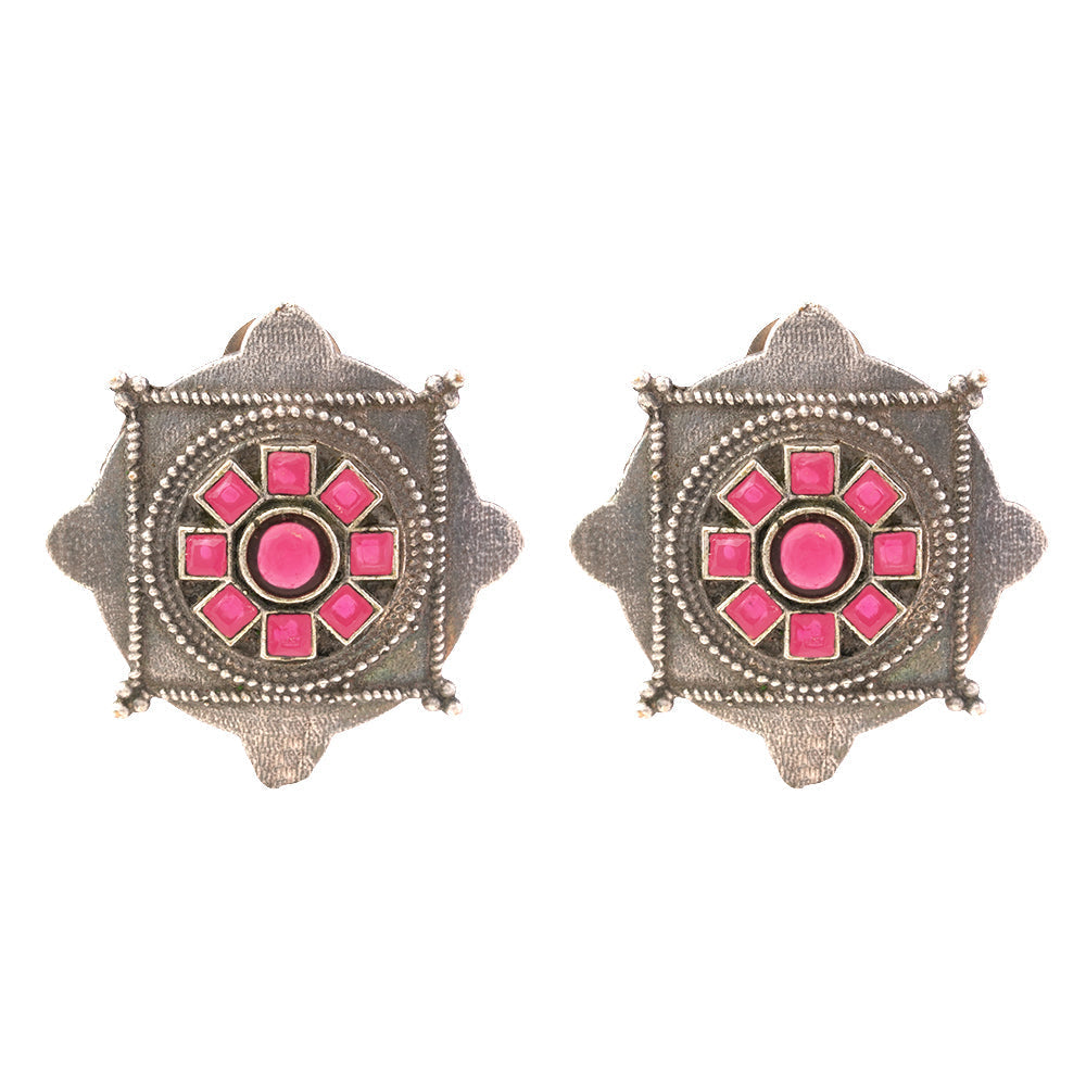 Laalima- Silver Brass Stud Oxidised Earrings