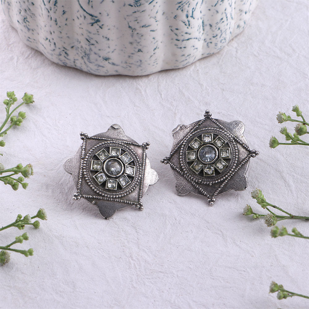Laalima- Silver Brass Stud Oxidised Earrings