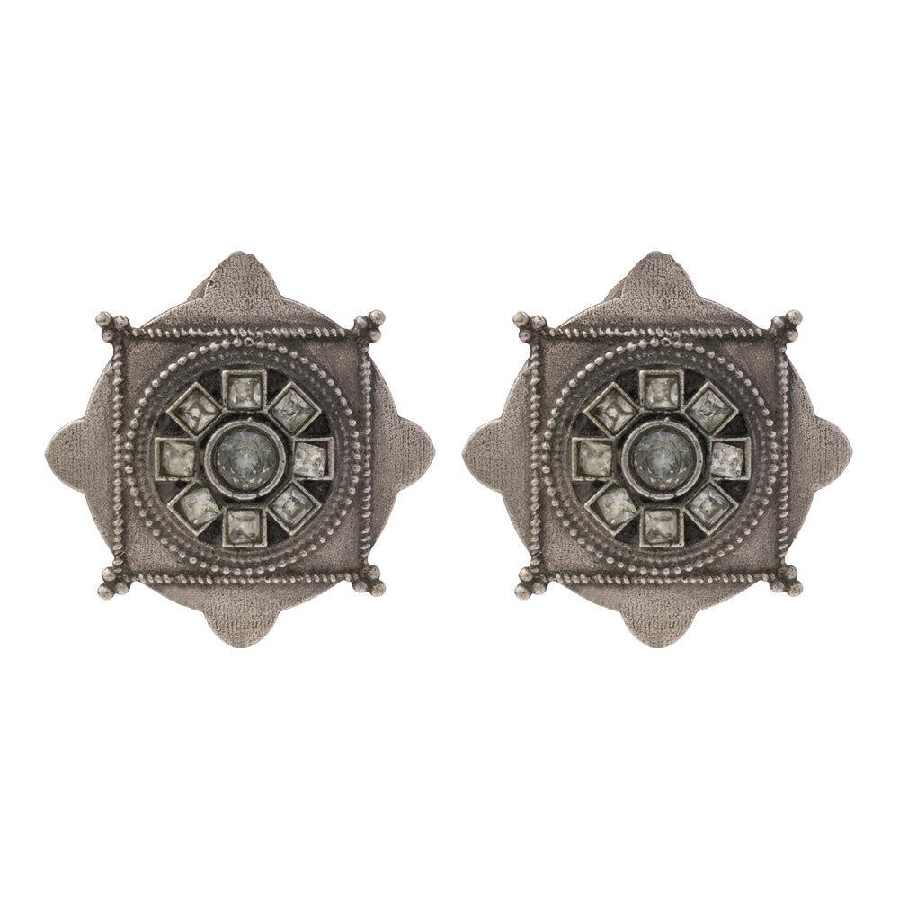 Laalima- Silver Brass Stud Oxidised Earrings