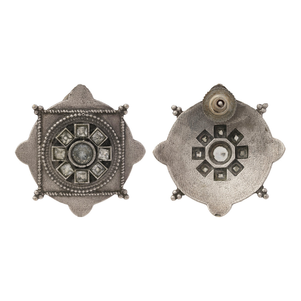 Laalima- Silver Brass Stud Oxidised Earrings