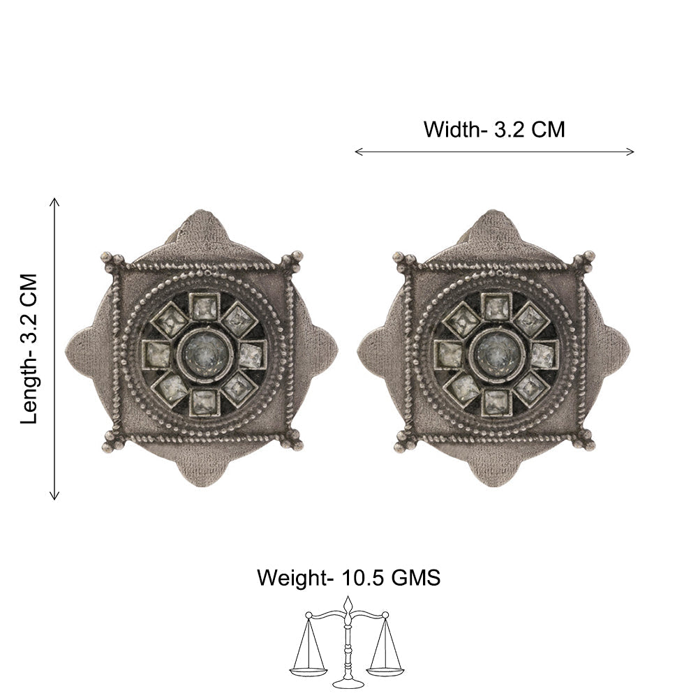 Laalima- Silver Brass Stud Oxidised Earrings