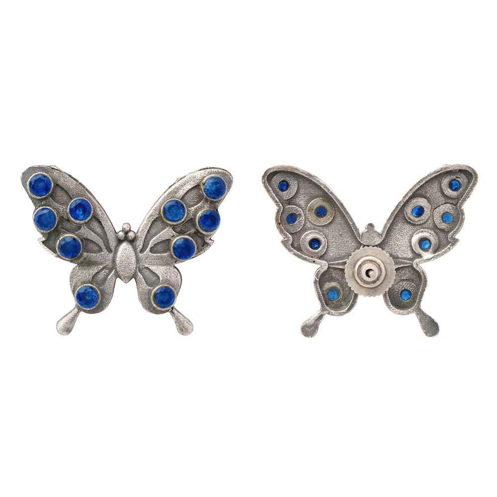 Titli- Silver oxidised Stone-Studded stud earrings(Blue)