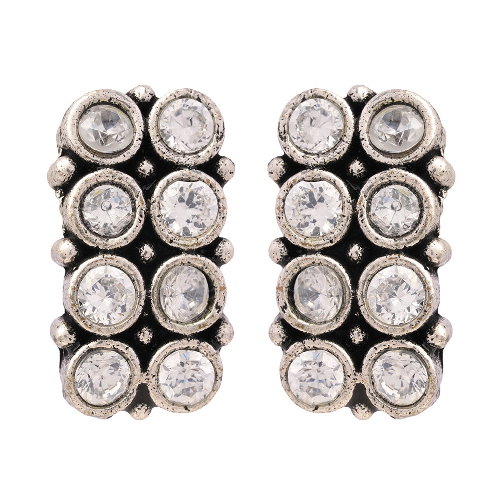 Roshni- Silver Brass Kundan Studded Stud Earrings