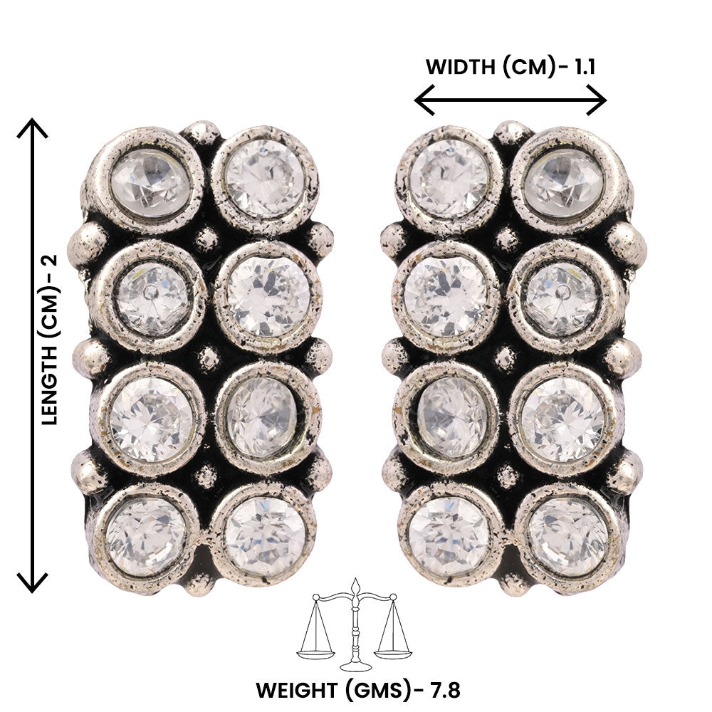 Roshni- Silver Brass Kundan Studded Stud Earrings