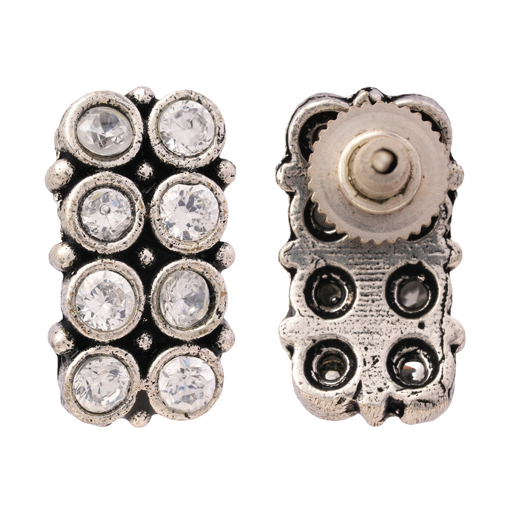 Roshni- Silver Brass Kundan Studded Stud Earrings