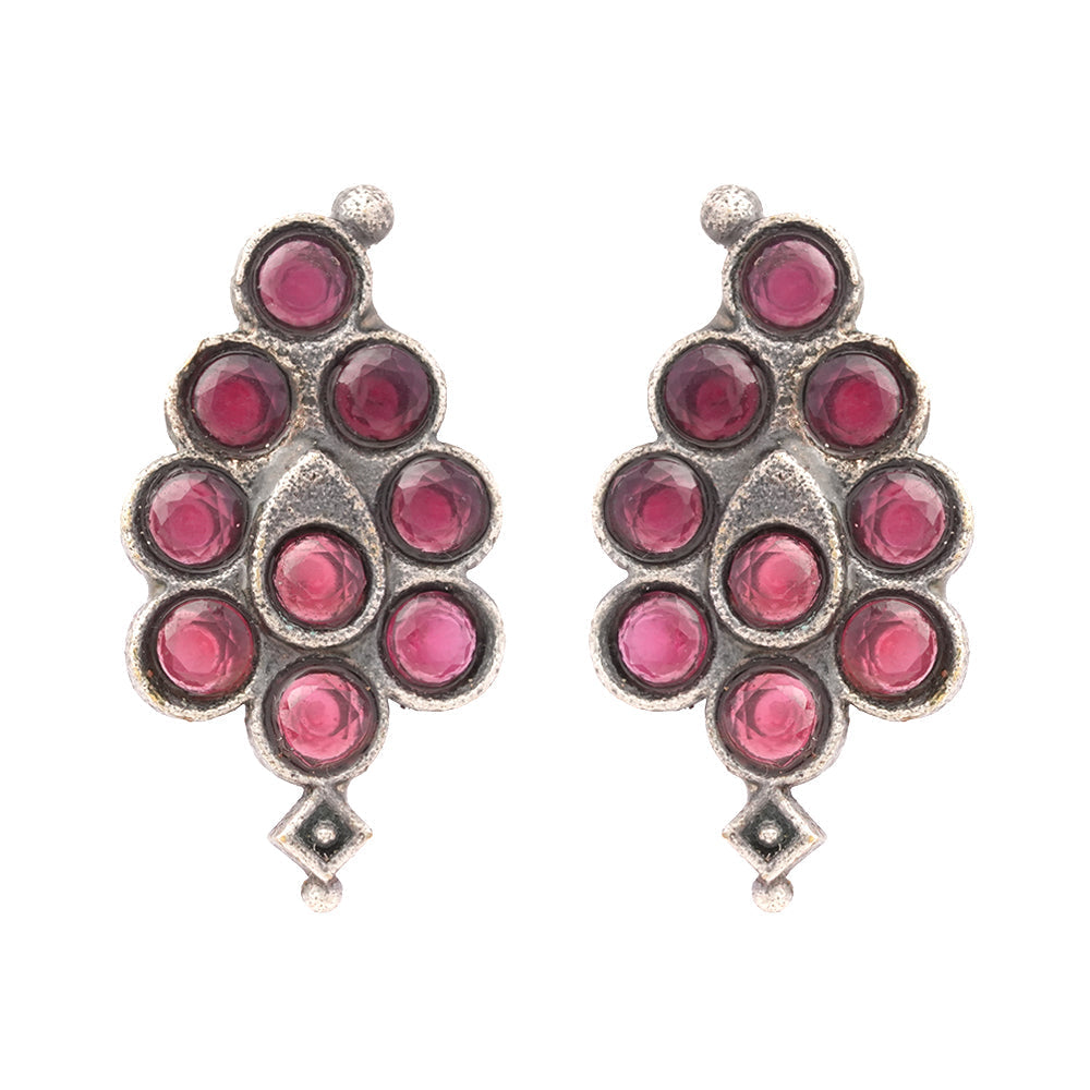 Kumkum- Silver Brass Oxidised Stud Earrings
