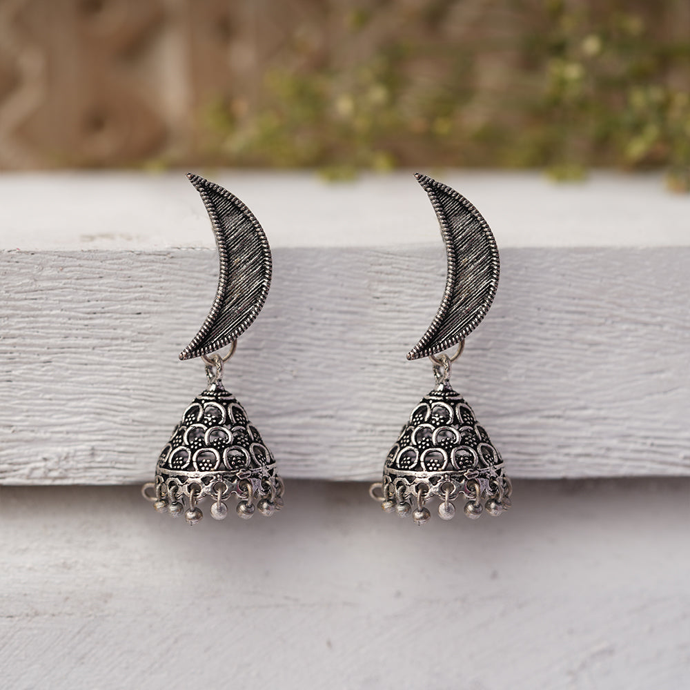 Shashi- Silver Brass oxidised jhumki earrings