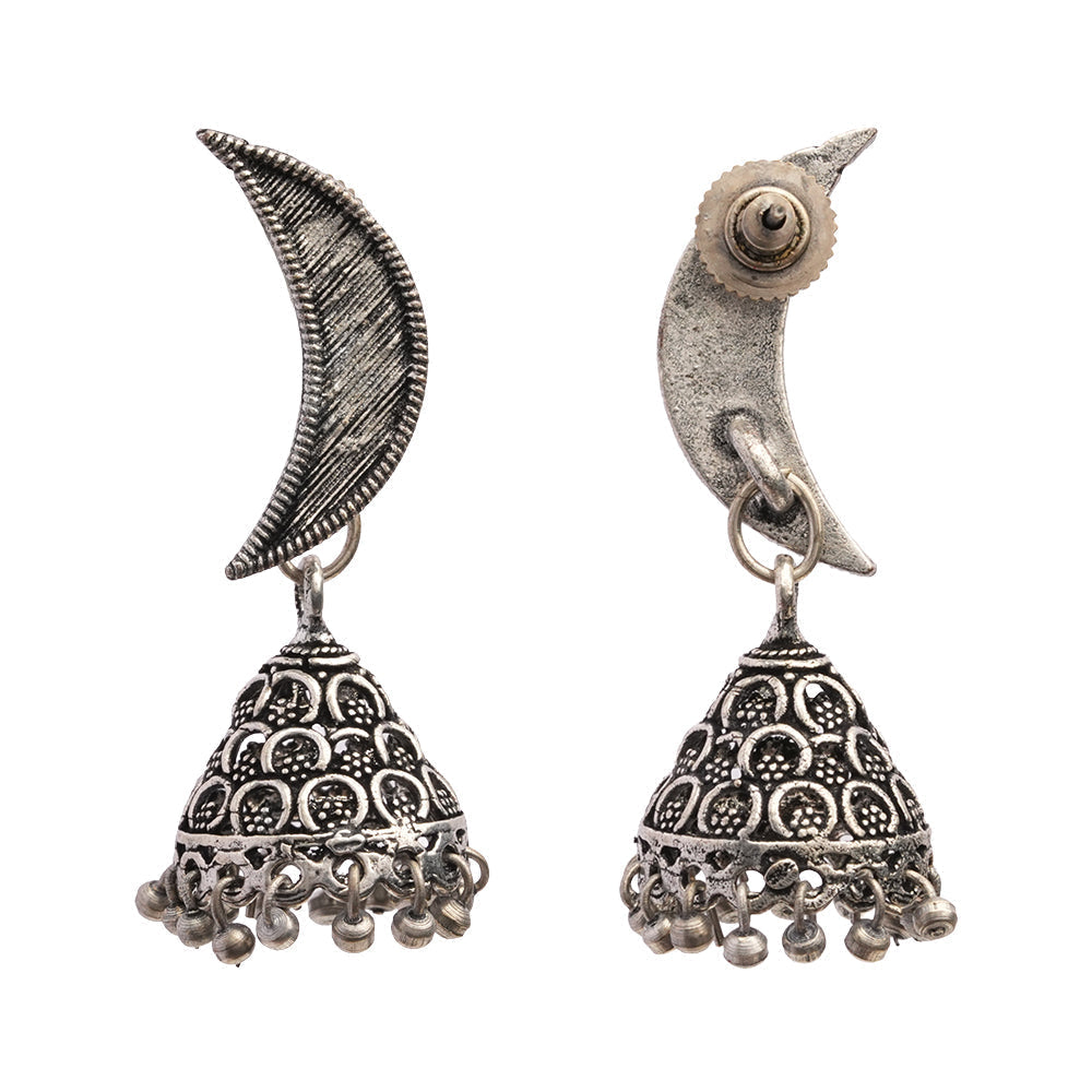 Shashi- Silver Brass oxidised jhumki earrings