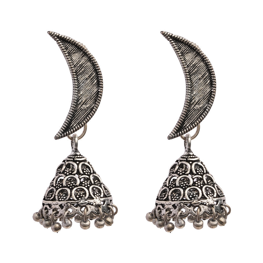 Shashi- Silver Brass oxidised jhumki earrings