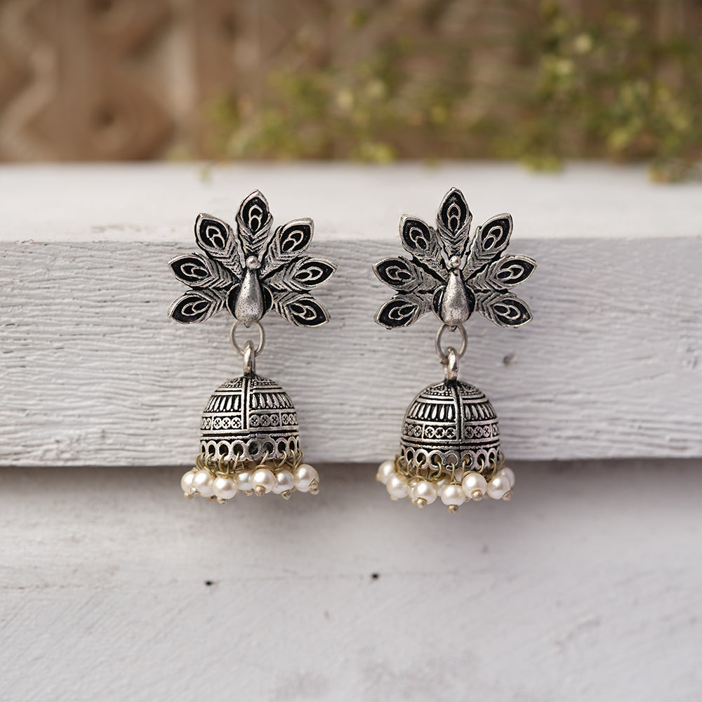 Neelkanth- Silver Brass Pearl Jhumka earrings