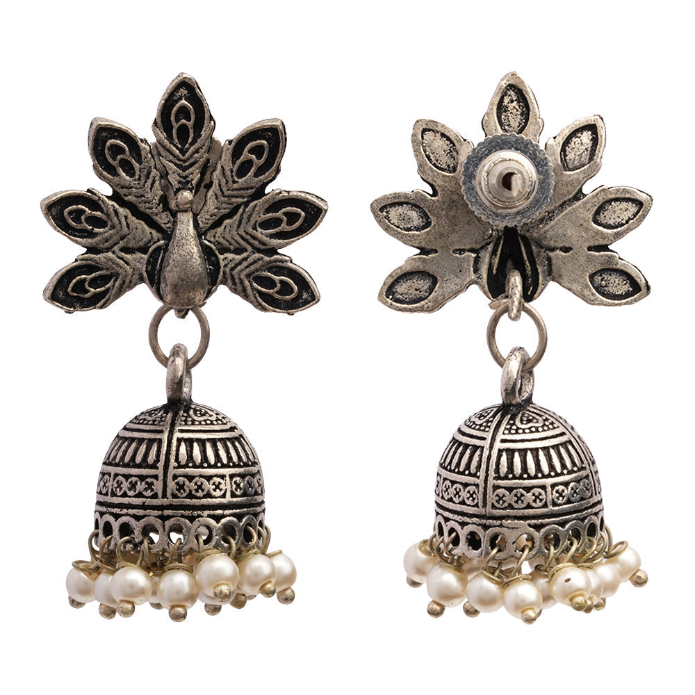 Neelkanth- Silver Brass Pearl Jhumka earrings