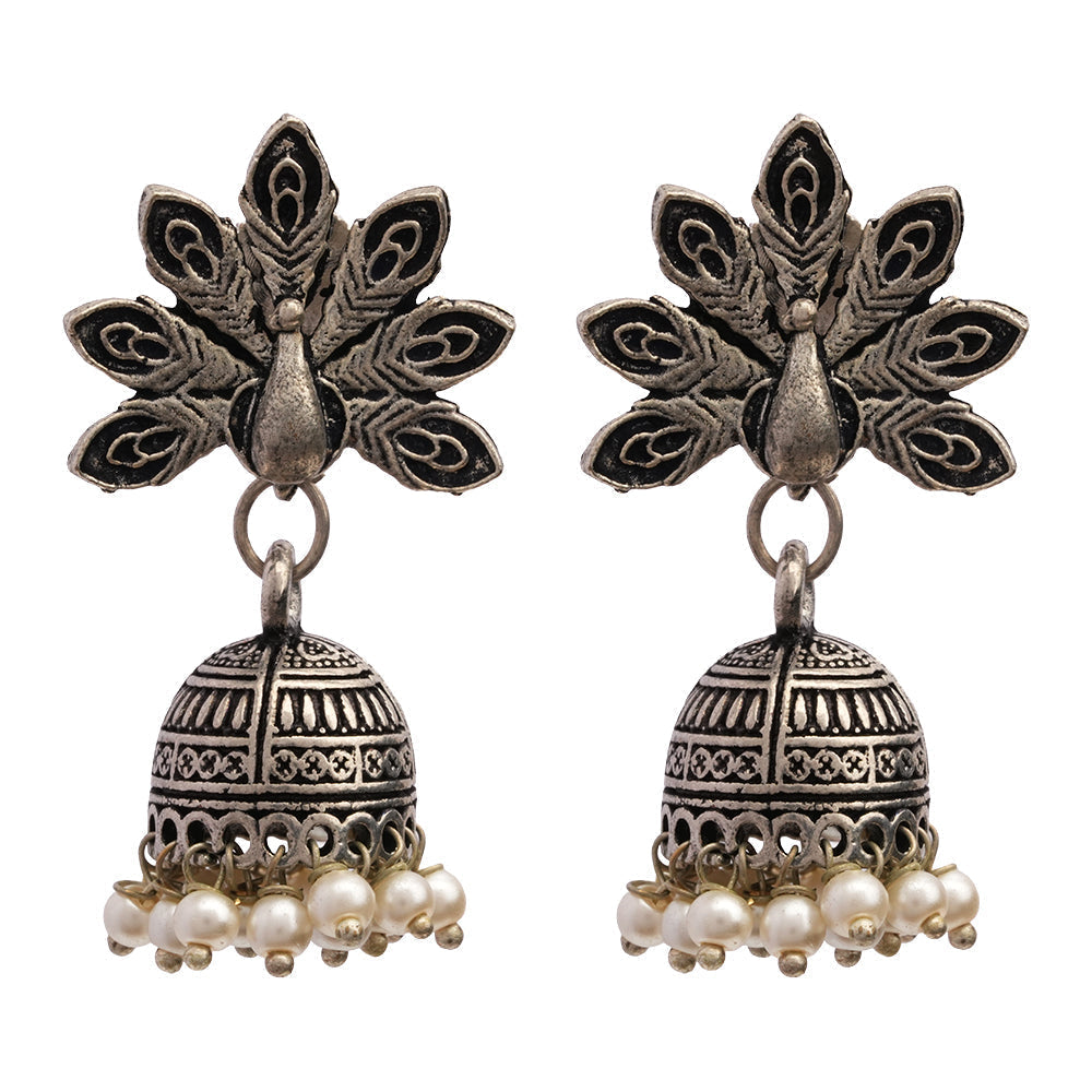 Neelkanth- Silver Brass Pearl Jhumka earrings