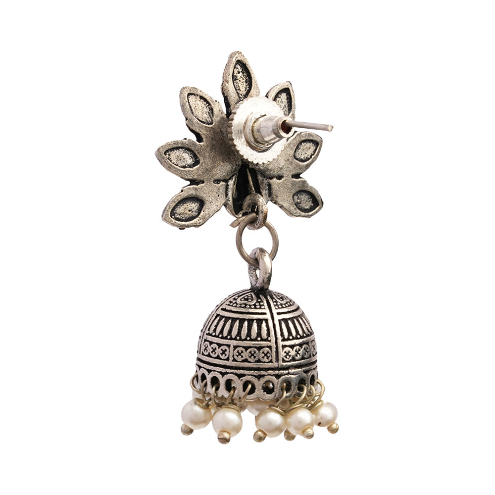 Neelkanth- Silver Brass Pearl Jhumka earrings