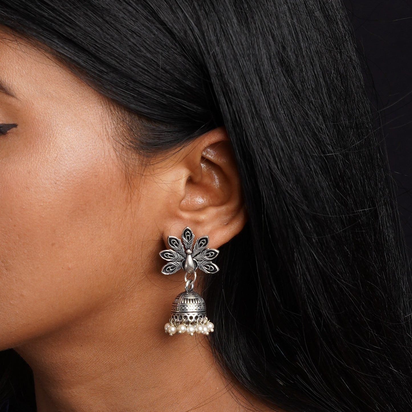 Neelkanth- Silver Brass Pearl Jhumka earrings