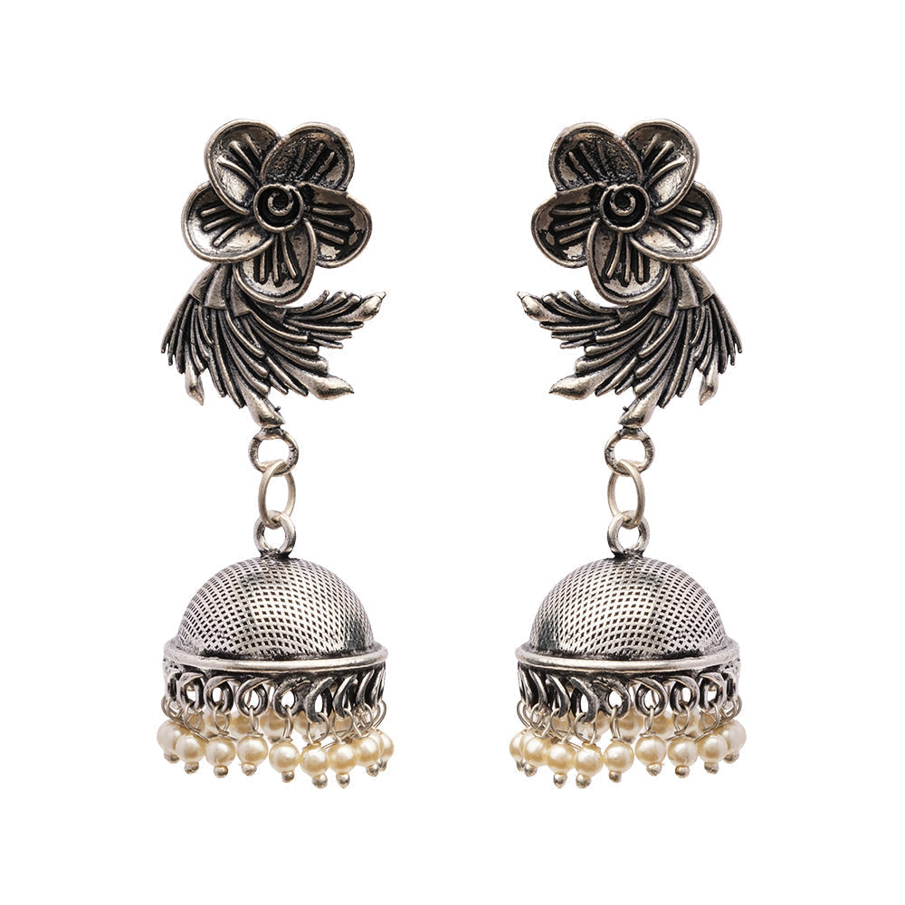 Muktika- Silver Brass Pearl dangler earrings