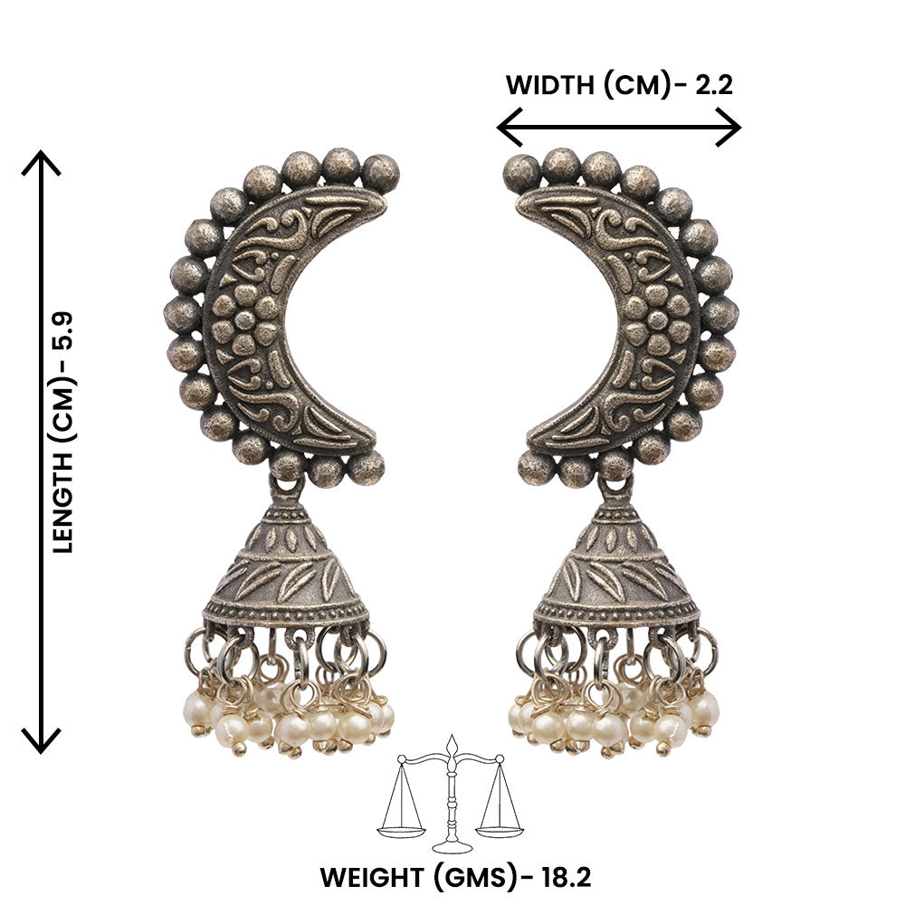 ArdhChandra- Silver Brass oxidised Jhumka earrings