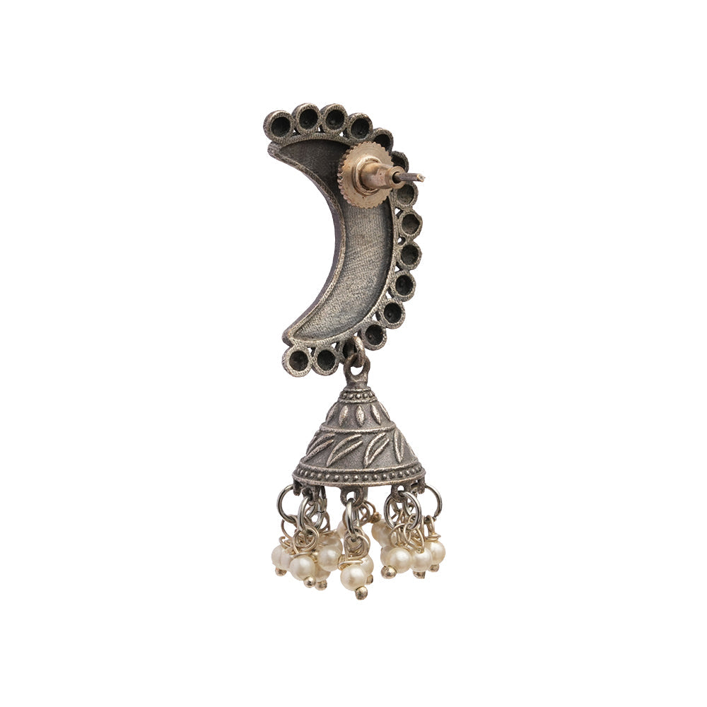 ArdhChandra- Silver Brass oxidised Jhumka earrings
