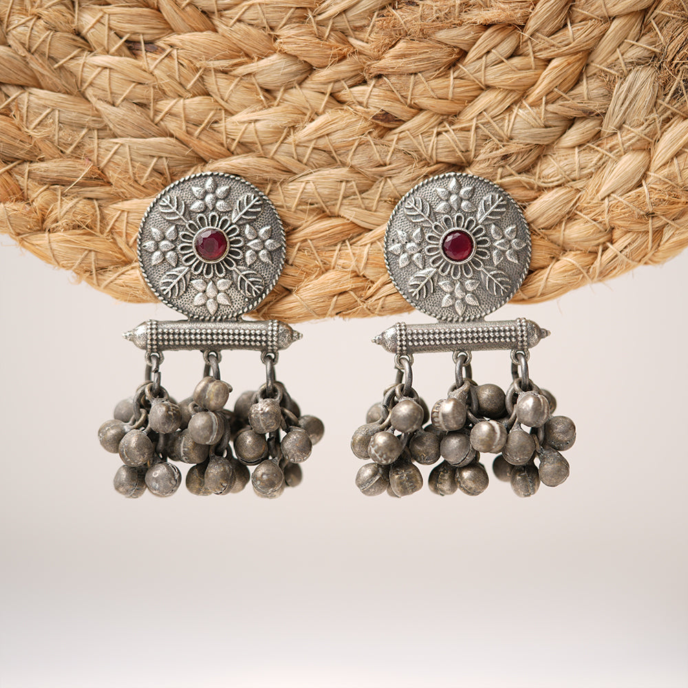ShahiFarmaan- Silver Brass ghunghroo stud earrings