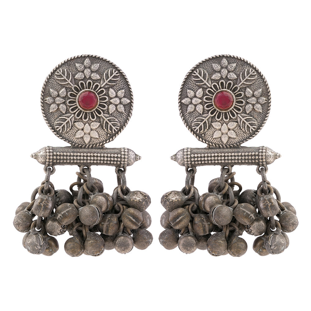 ShahiFarmaan- Silver Brass ghunghroo stud earrings