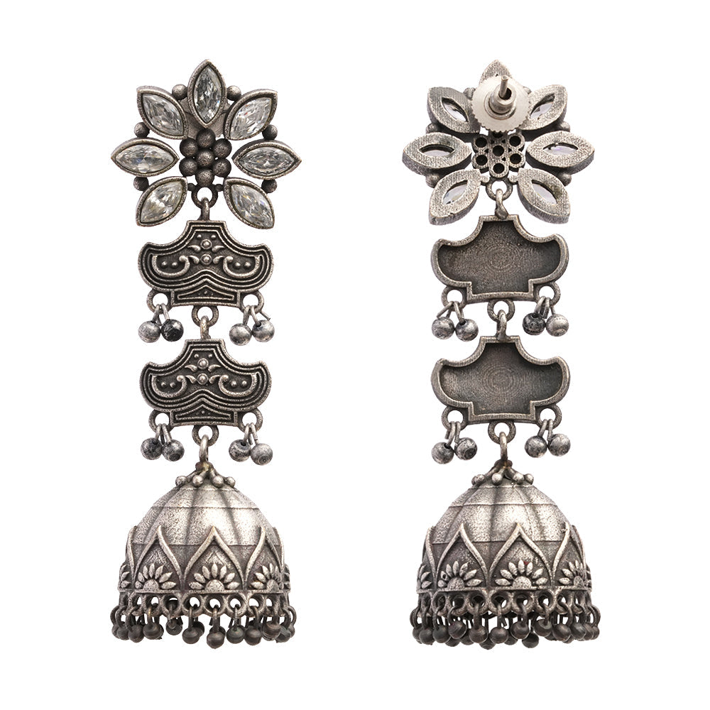 Kundanika- Silver Brass oxidised Jhumka earrings