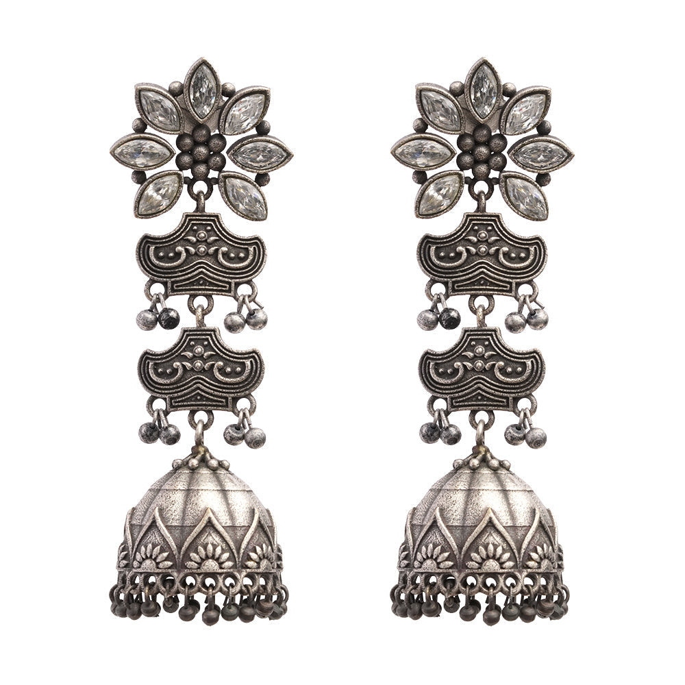 Kundanika- Silver Brass oxidised Jhumka earrings